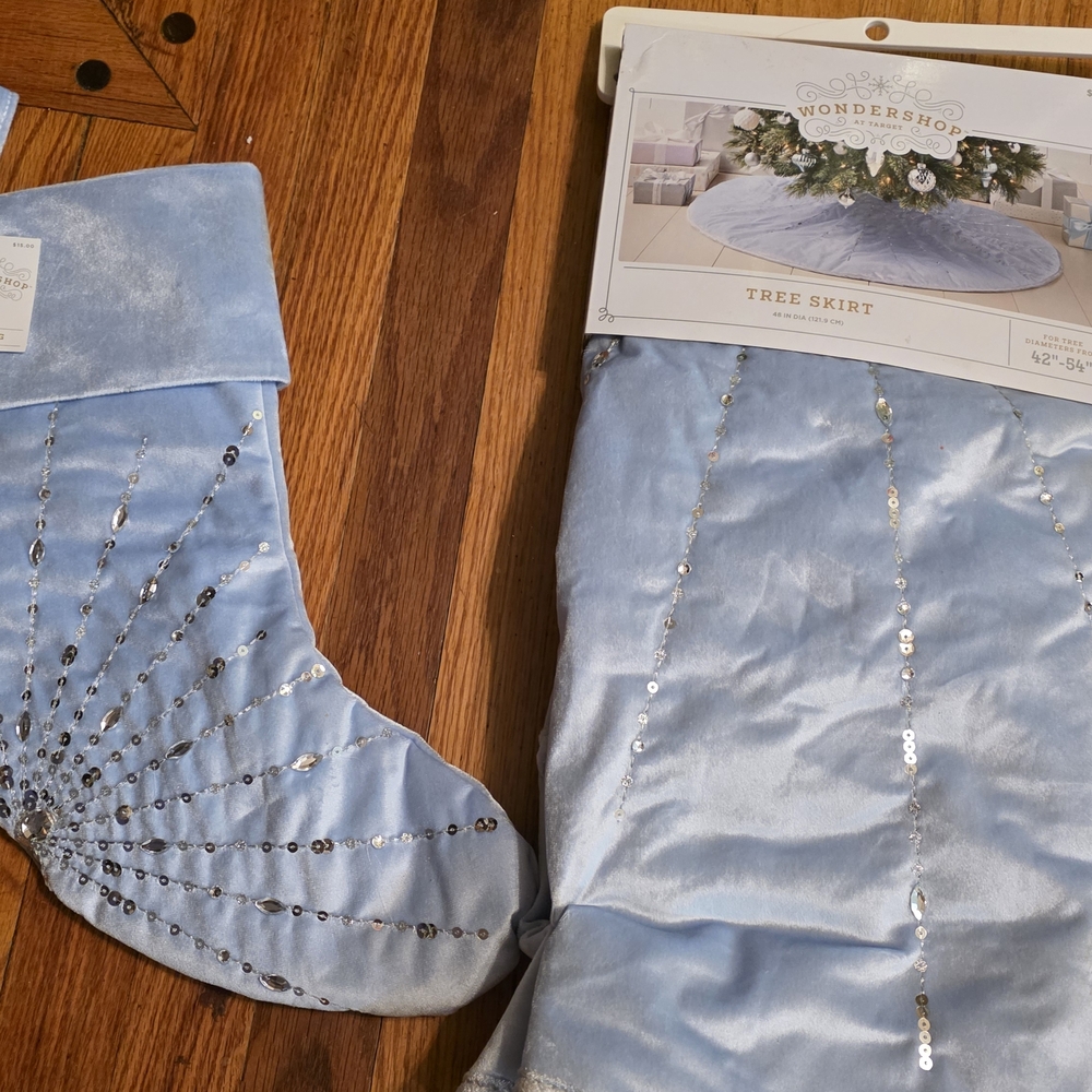 Wondershop Blue Velvet Tree Skirt and Stocking Set